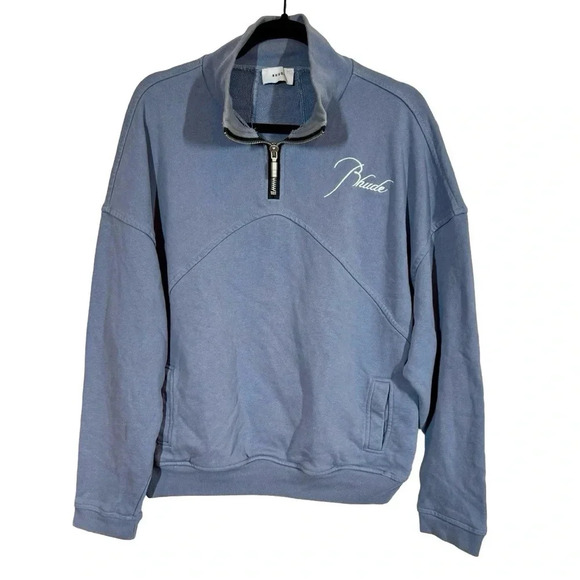 RHUDE Logo Embroidered Quarter-Zip Sweater Sweatshirt - Picture 3 of 13